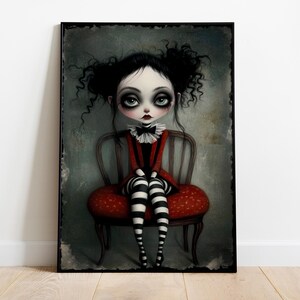 Quirky Gothic Character Wall Art Print, Spooky Gothic Wall Art, Creepy Gothic Wall Art Print, Printable Digital Download Wall Art Print