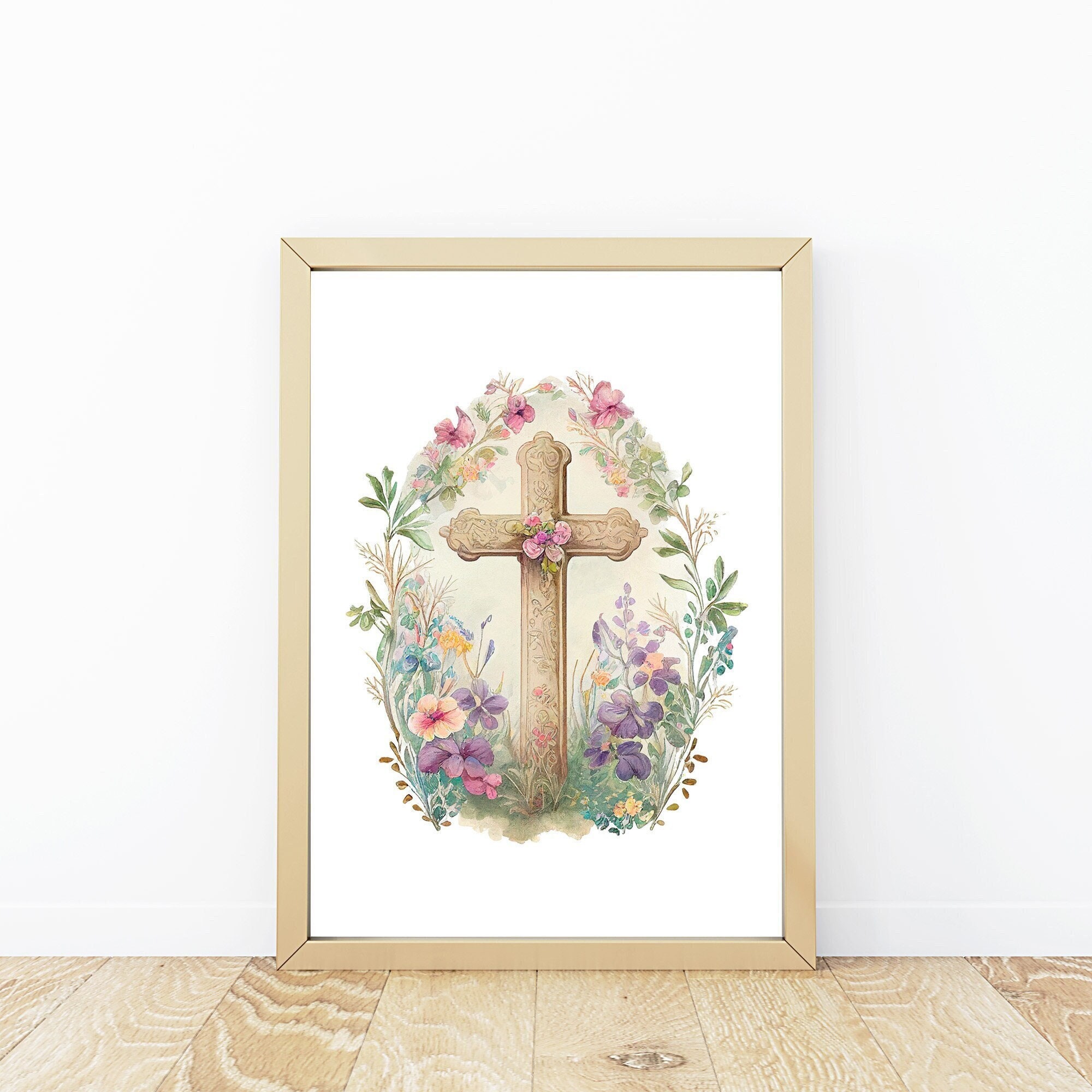Floral Cross Wall Art Religious Floral Cross Floral Wall - Etsy