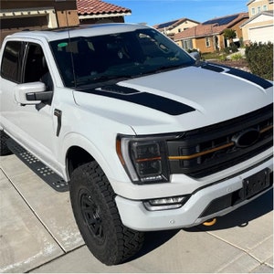Hood Stripe Graphics by LUDesignsNY Custom Created and Sized to fit a 2021-25 Ford F-150 Tremor or Lariat Black Model. Installation Video!