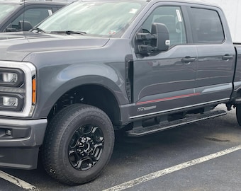 Rocker Stripe Decals by LUDesignsNY for a 2023-26 Ford Super Duty.  Comes Preassembled. Installation Video Included!