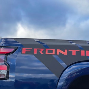 Graphics for 2022-25 Nissan Frontier Rear Quarter - Long Box Bed 73.2&quot; Version Stripes Decal Sticker w/ Instructional Video