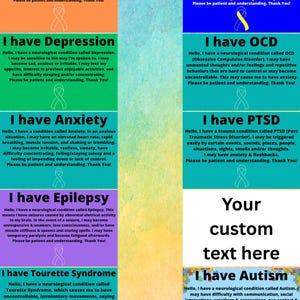 Carte d'identité médicale pour handicap/trouble | Sensibilisation au handicap/trouble | *Veuillez lire la description*