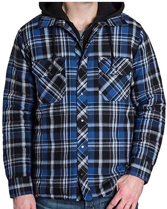 Quilted Flannel Hooded Jacket BLUE 