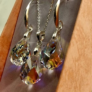 Sterling silver necklace and earrings handmade with Swarovski elements. Model - Aurora Borealis Helix 16 cm