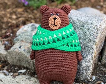 READY TO SHIP Crochet Brown Bear Plushie "Eduardo"