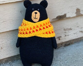 READY TO SHIP Crochet Black Bear Plushie "Bernardo"