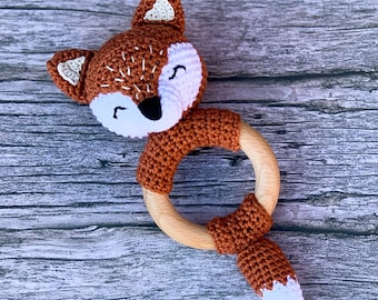 MADE TO ORDER Crochet Fox Baby Rattle/Teether "Lucy" (Customizable)