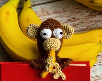 Marcapáginas de mono de crochet "Milo" (Personalizable) HECHO A PEDIDO