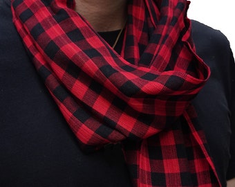 krama/écharpe en coton rouge et noir