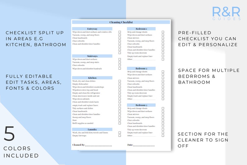 Airbnb Housekeeping Cleaning Checklist, Editable Cleaning Schedule, Air