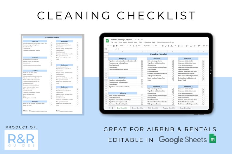 Airbnb Housekeeping Cleaning Checklist, Editable Cleaning Schedule, Air