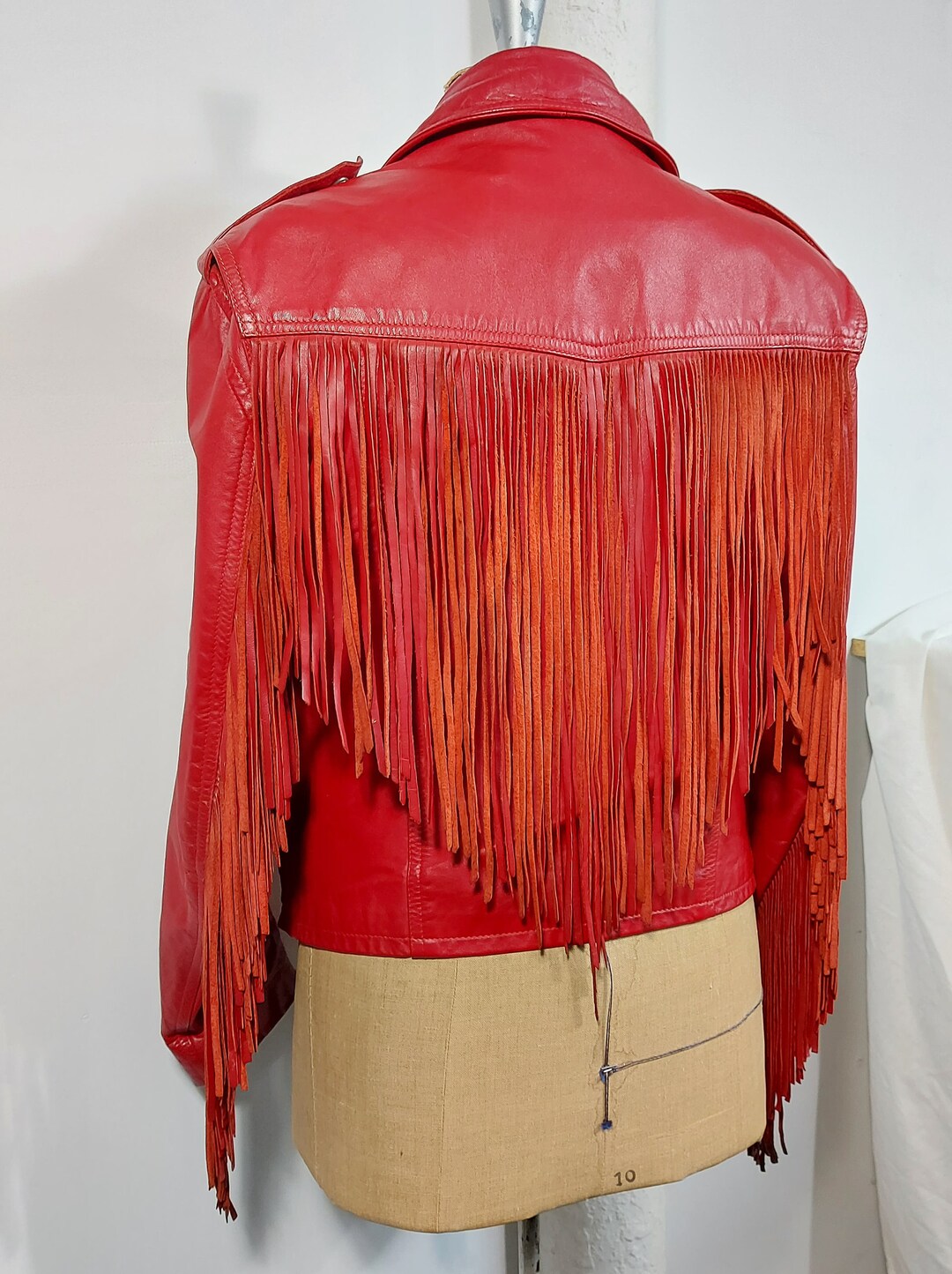 Vintage Originaux Red Fringed Leather Jacket Etsy