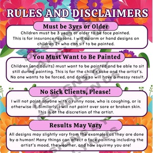 Facepainting Rules and Disclaimers Sign - Printable Download