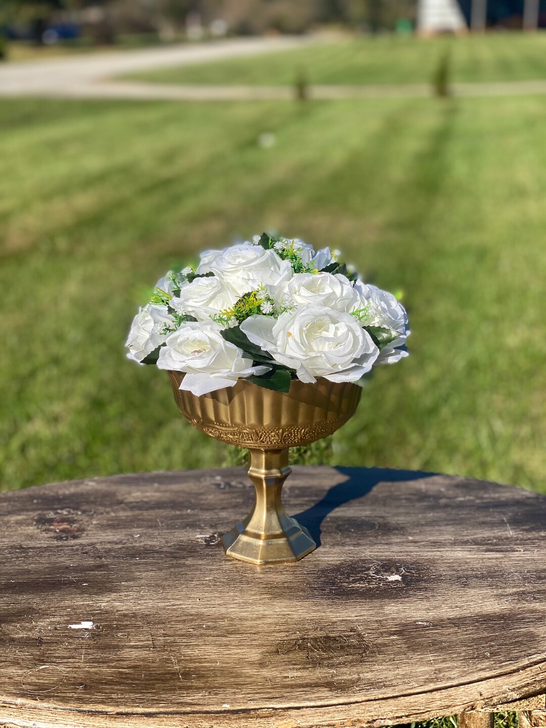 Gold Compote Bowl, Gold Compote Vase, Pedestal Vase, Wedding Centerpiece, Floral Decor, Floral