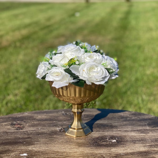 Gold Compote Bowl, Gold Compote Vase, Pedestal Vase, Wedding Centerpiece, Floral Decor, Floral centerpiece