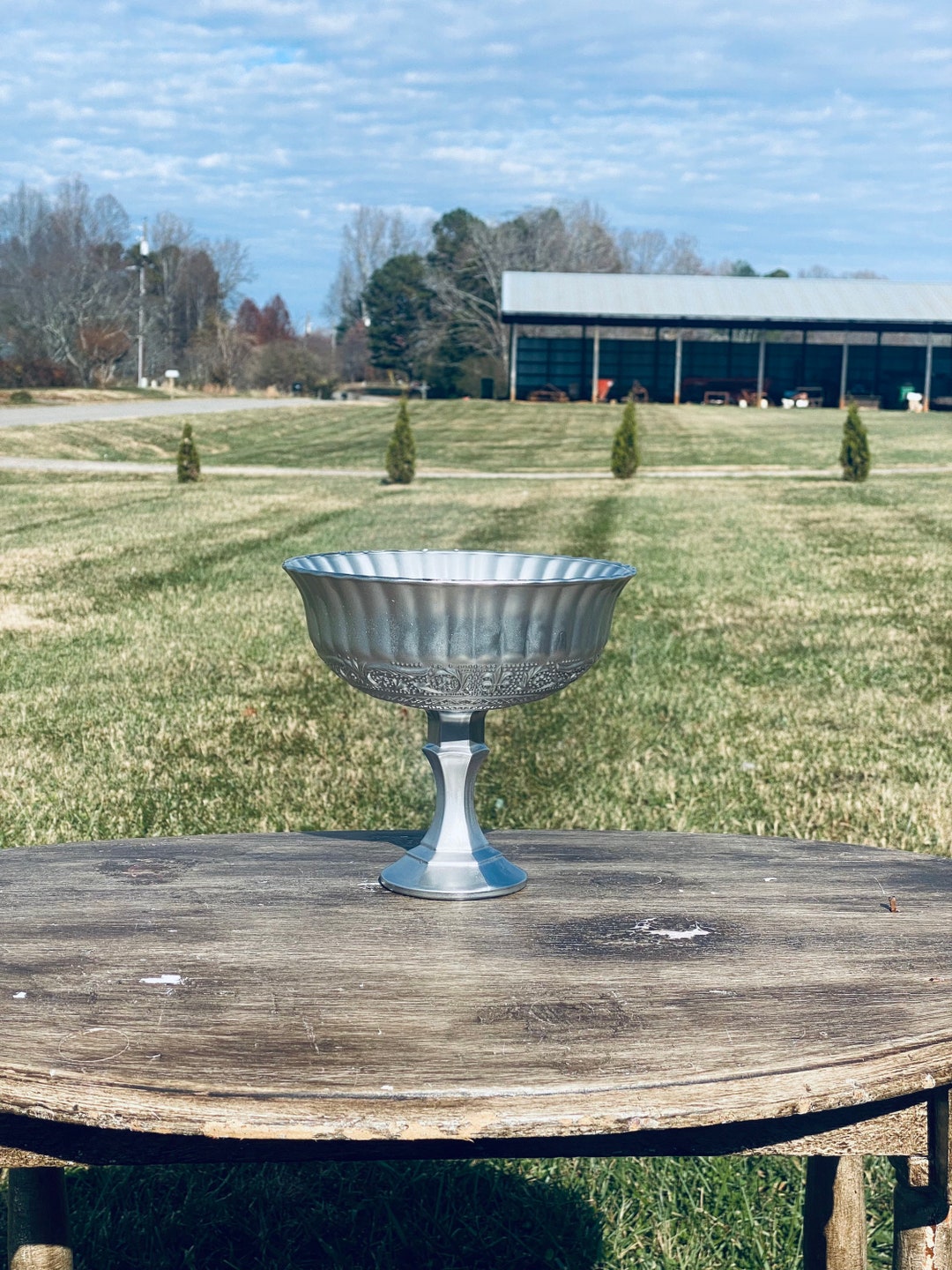Silver Compote Bowl, Silver Compote Vase, Pedestal Vase, Wedding Centerpiece, Floral Decor