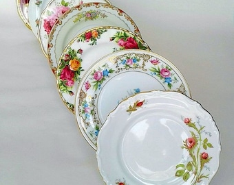 4 Mismatched China Plates, Bulk Vintage Dishes, plate wall decor