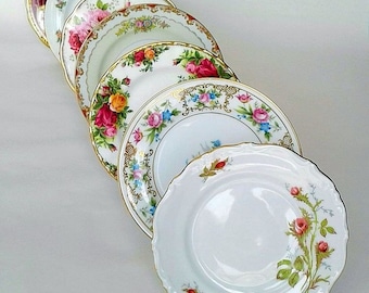 4 Mismatched China Plates, Bulk Vintage Dishes, plate wall decor