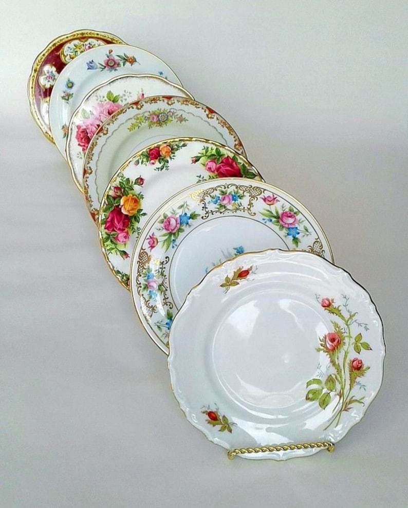 4 Mismatched China Plates, Bulk Vintage Dishes, plate wall decor image 1