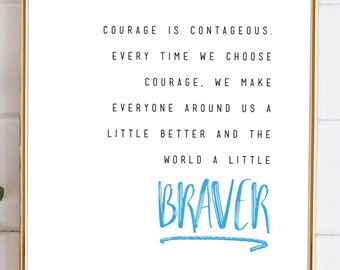 Courage is Contagious, Printable Art, Wall Decor, Positivity, Happy Wall Art, Quote for Office, Brave Design, Typography Poster, empowerment