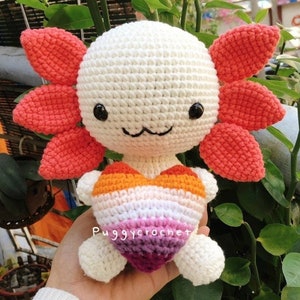 Crochet Axolotl, Amigurumi Axolotl, Axolotl With Heart, Crochet LGBT Axolotl, Crochet LGBT