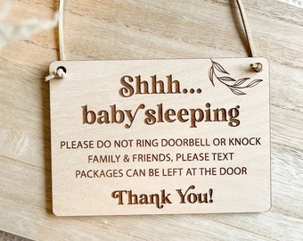 Sleeping Baby Sign | Do Not Disturb Doorbell Sign | Don't Ring Doorbell | Front Door Sign | Do Not Disturb Sign | Baby Shower Gift