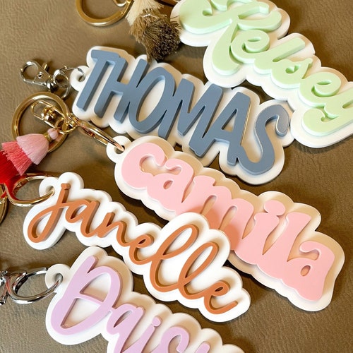 Name Keychain Acrylic Tag Personalized Name Clip Backpack Etsy