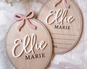 Baby Girl Name Sign | Newborn Bow Announcement | Bow Birth Plaque