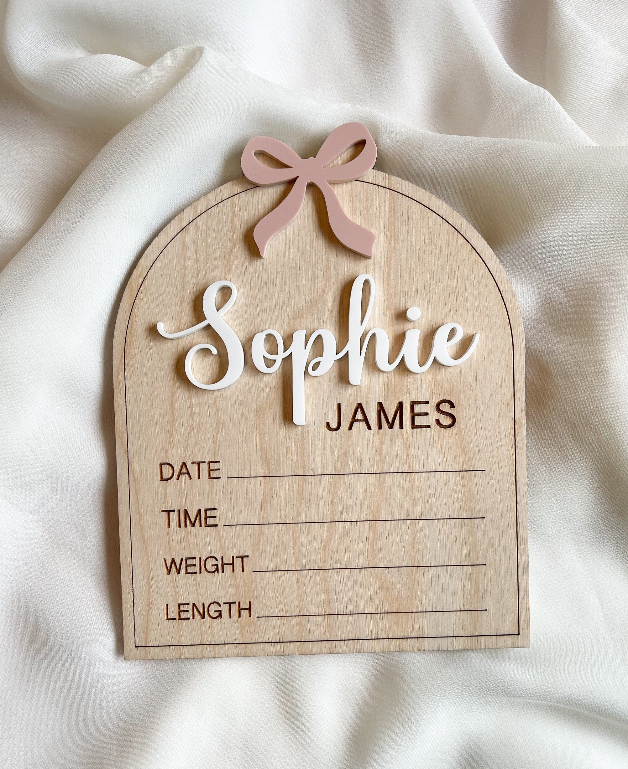 Bow Baby Birth Announcement Sign | Engraved Newborn Stats - Etsy