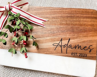 Personalized Marble Acacia Wood Cutting Board | Engraved Charcuterie Board