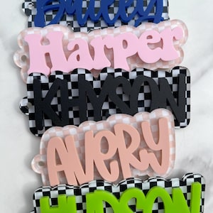 Checkered Backpack Name Tag | Acrylic Keychain | Retro Name Keychain | Personalized Acrylic Name Tag | Diaper Bag Tag | Lunch Box Tag