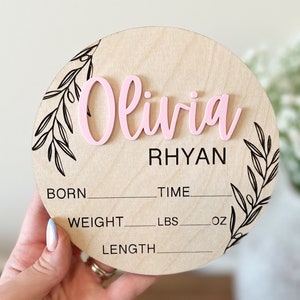 Personalized Wooden Birth Announcement Sign | Engraved Baby Stats
