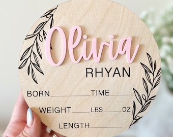Personalized Wooden Birth Announcement Sign | Engraved Baby Stats