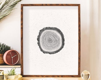 Tree Ring Art Print, Wood Slice Illustration, Gift for Nature Lover, 8x10 Inch