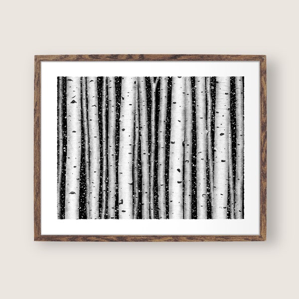 Winter Birch Tree Forest Art Print, Rustic Home Wall Décor, Gift for Nature Lover, 8x10 Inch