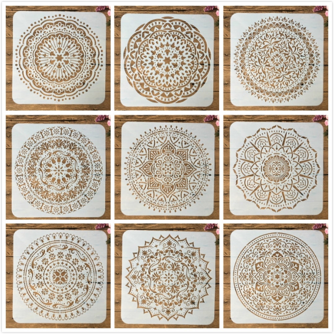9pcs/pack 15*15cm Mandala Round Geometry DIY Layering Stencils Painting ...