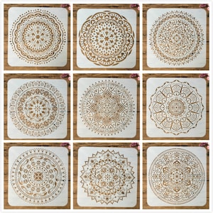 9 piezas/paquete de 15 x 15 cm, plantillas de capas de geometría redonda de mandala para bricolaje, pintura, álbum de recortes, coloración, relieve, plantilla decorativa