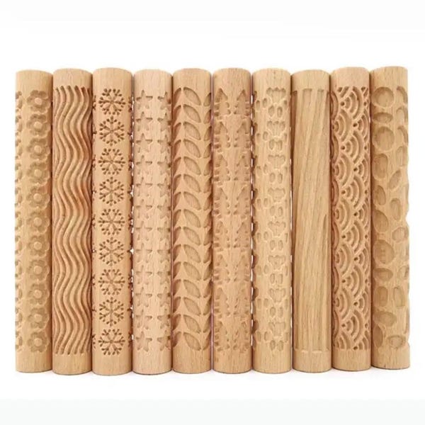 Narzędzia do stylizacji ceramiki tłoczonej 3D – wałek do ciasta z fakturą drewna – wałek do gliny