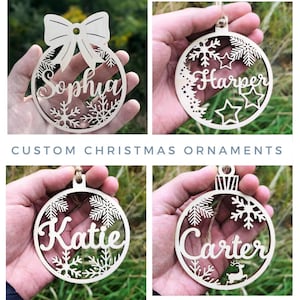 Envío gratis de adornos navideños personalizados, decoraciones para el hogar, nombre grabado con láser, decoración navideña para árbol de Navidad, regalos de Navidad