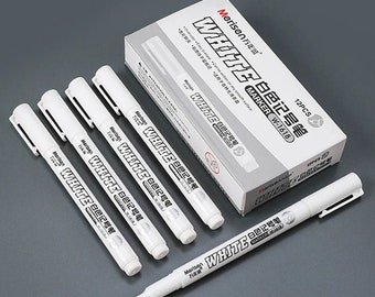 Set of 5 Acrylic Paint White Marker (2mm), White Paint Pen for Rock Painting, Stone, Ceramic, Glass, Wood, Tire, Fabric, Metal, Canvas.