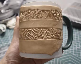 Wave Pattern Clay Texture Stamp – Emboss Sheet for Ceramic Pottery, Polymer Clay, DIY Art, Jewelry & Earring Making
