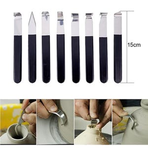 8Pcs Clay Carving  Shaping Tool Set | Wooden Stainless Steel Knives for Pottery, Ceramic Repair Sculpture