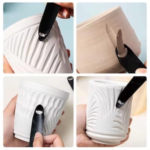 Double-Headed Pottery Scraper Tool - Black Carbon Steel Clay Carving, Ceramic Texture Sculpting & Modeling Tool
