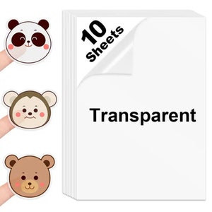 May include: A stack of ten transparent sheets with the text "Transparent" and "10 Sheets" in black. Three finger stickers with cartoon animal faces: a panda, a monkey, and a bear, each with a white outline and pink cheeks.