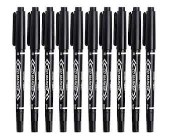 A Set/10 Twin Tip Permanent Marker Pens  for artist, Marker for student, Black Pen for Sketching Writing, Fine Point Pens with Waterproof .
