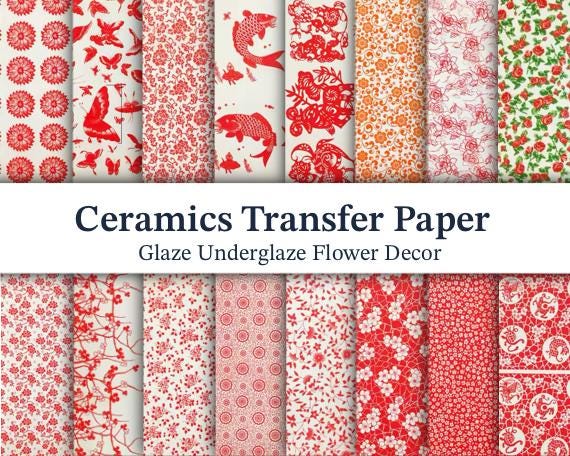 Pottery Ceramics Clay Transfer Paper, Glaze Underglaz Paper, Underglaze decoration, Kiln firing, Decals on pottery, Pottery craft.