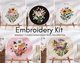 Free shipping Plants with Floral Embroidery Full Kit, DIY Craft Kit, Needlepoint, Hand Embroidery Kit,Gift for Mom/Her, DIY Cross Stitch Set