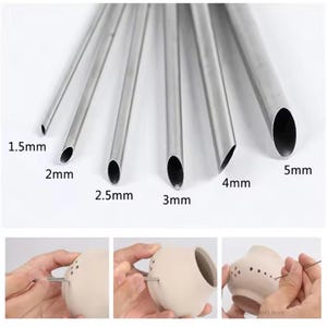 6pcs Stainless Steel Pottery Puncher Set for Sculpting, Clay Modeling, Purple Sand Pot, & Polymer Clay Crafting.