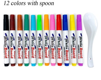 Magical Water Painting Pen, 8/12 pcs Floating Water Drawing Colorful Mark Pen With Ceramic Spoon