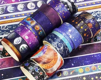 19 Rolls Starry Sky Themed  Washi Tape Washi Tape, Colored Masking Tape Decorative Adhesive For DIY Craft Gift Wrapping Scrapbook, Paper Tap